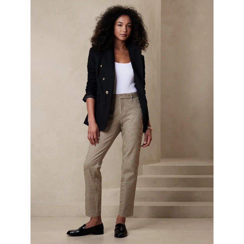 NWT Banana Republic Cropped Sloan Pant in Tan Plaid Academia Women's Size 4